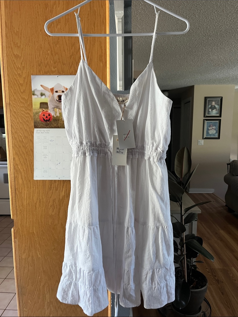 Women's White Tiered Spaghetti-Strap Mini Dress